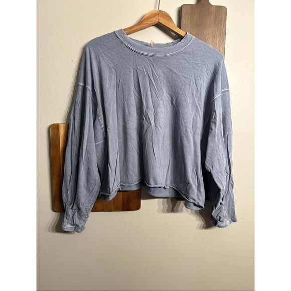 Free People Latte Blue Long Sleeve Oversized Thermal Inspire Layer T-Shirt Small - Picture 1 of 4